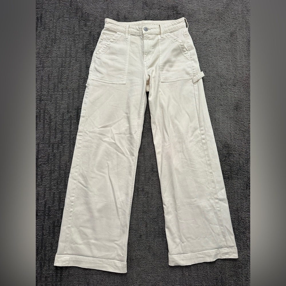 Cream Wide-Leg Cargo Pants